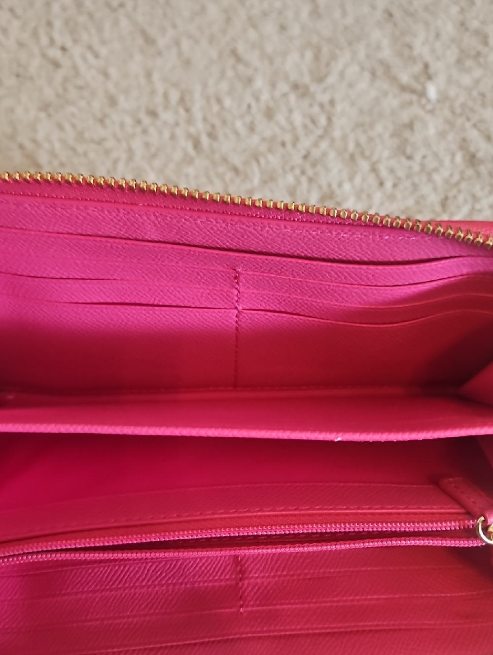 EUC Coach Signature Continental Wallet in Khaki/Brown with Pink Trim - Picture 6 of 16